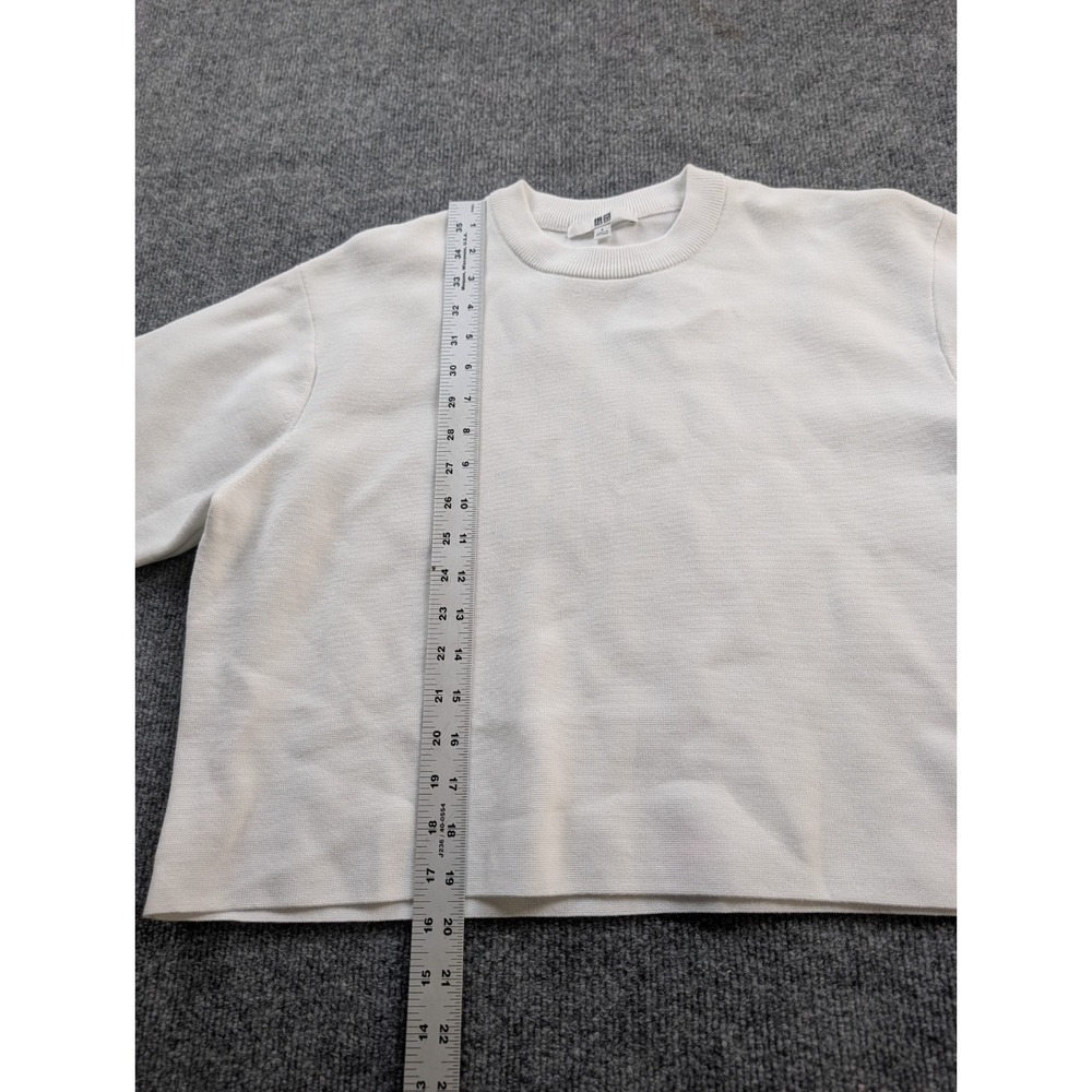 UNIQLO Washable Milano Ribbed Short Sleeve Sweater Womens Size L Off White 47832 - Picture 5 of 8